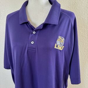 Pro Edge LSU V-Neck Men's X-Large Purple Tiger Logo Polo Pullover Golf Shirt